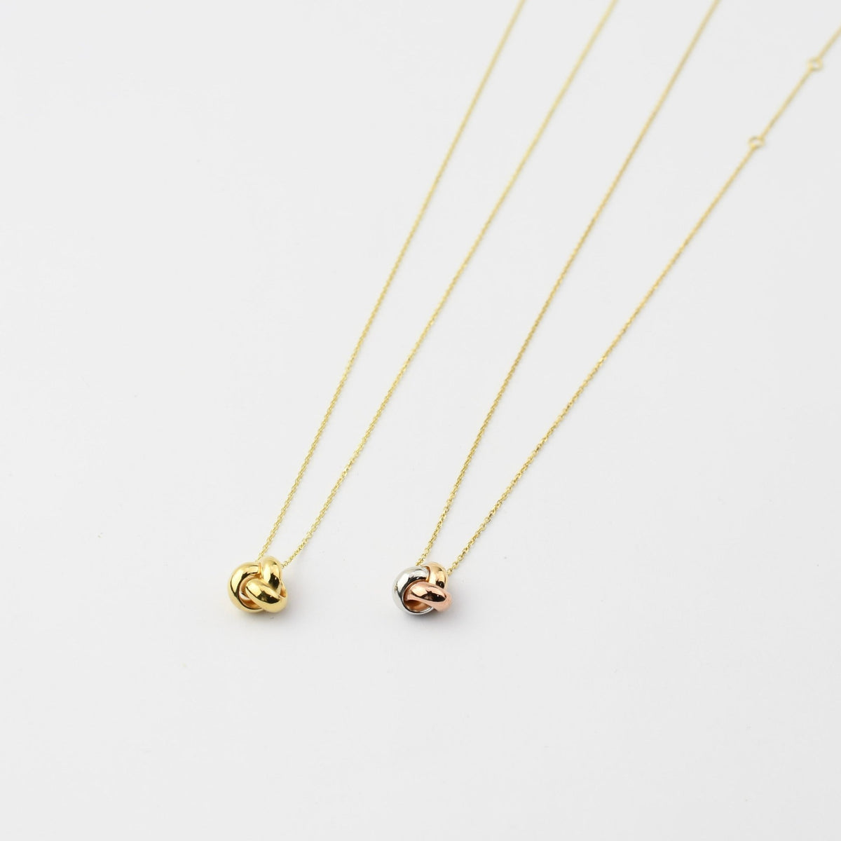14K Solid Gold Love Knot Necklace – Dainty Yellow Gold or Three-Tone Knot Necklace - Sash Jewelry
