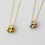 14K Solid Gold Love Knot Necklace – Dainty Yellow Gold or Three-Tone Knot Necklace - Sash Jewelry