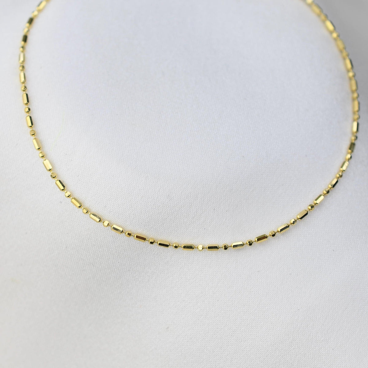 14K Solid Gold Minimal Bead & Cylinder Chain Bracelet – Dainty Bracelet - Sash Jewelry
