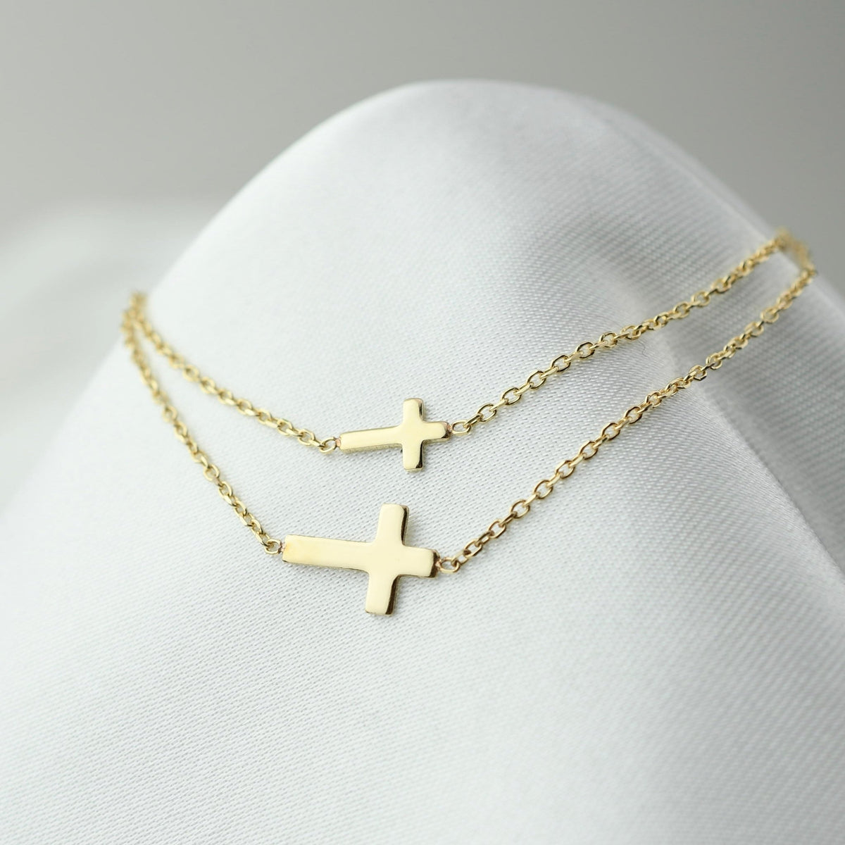 14K Solid Gold Mother Daughter Cross Bracelet Set | Matching Bracelets - Sash Jewelry