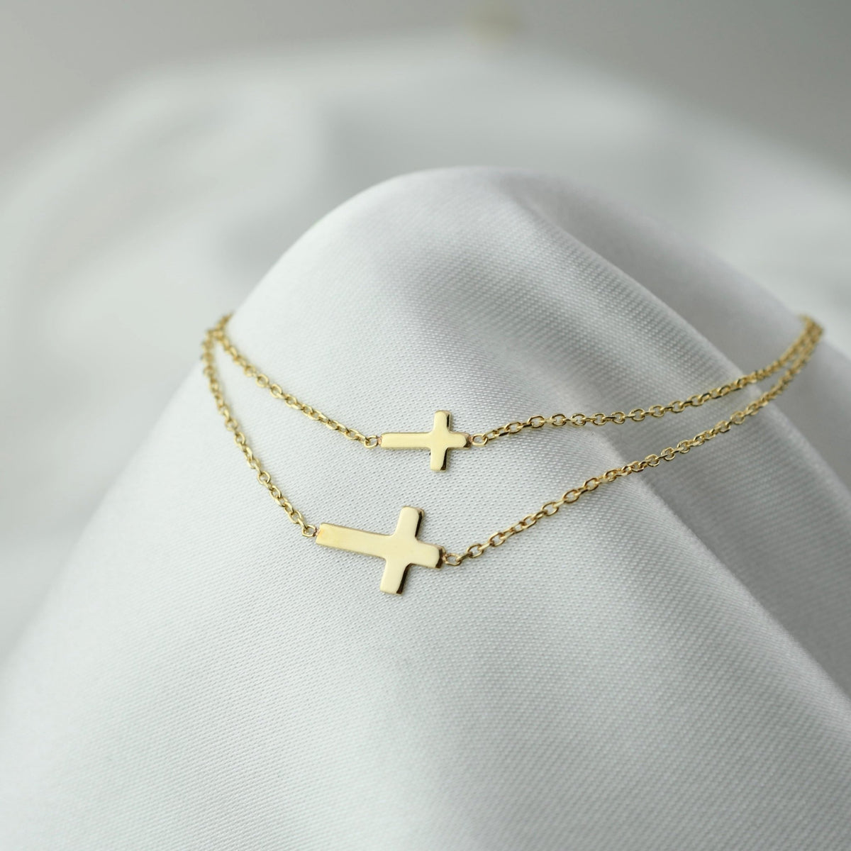 14K Solid Gold Mother Daughter Cross Bracelet Set | Matching Bracelets - Sash Jewelry