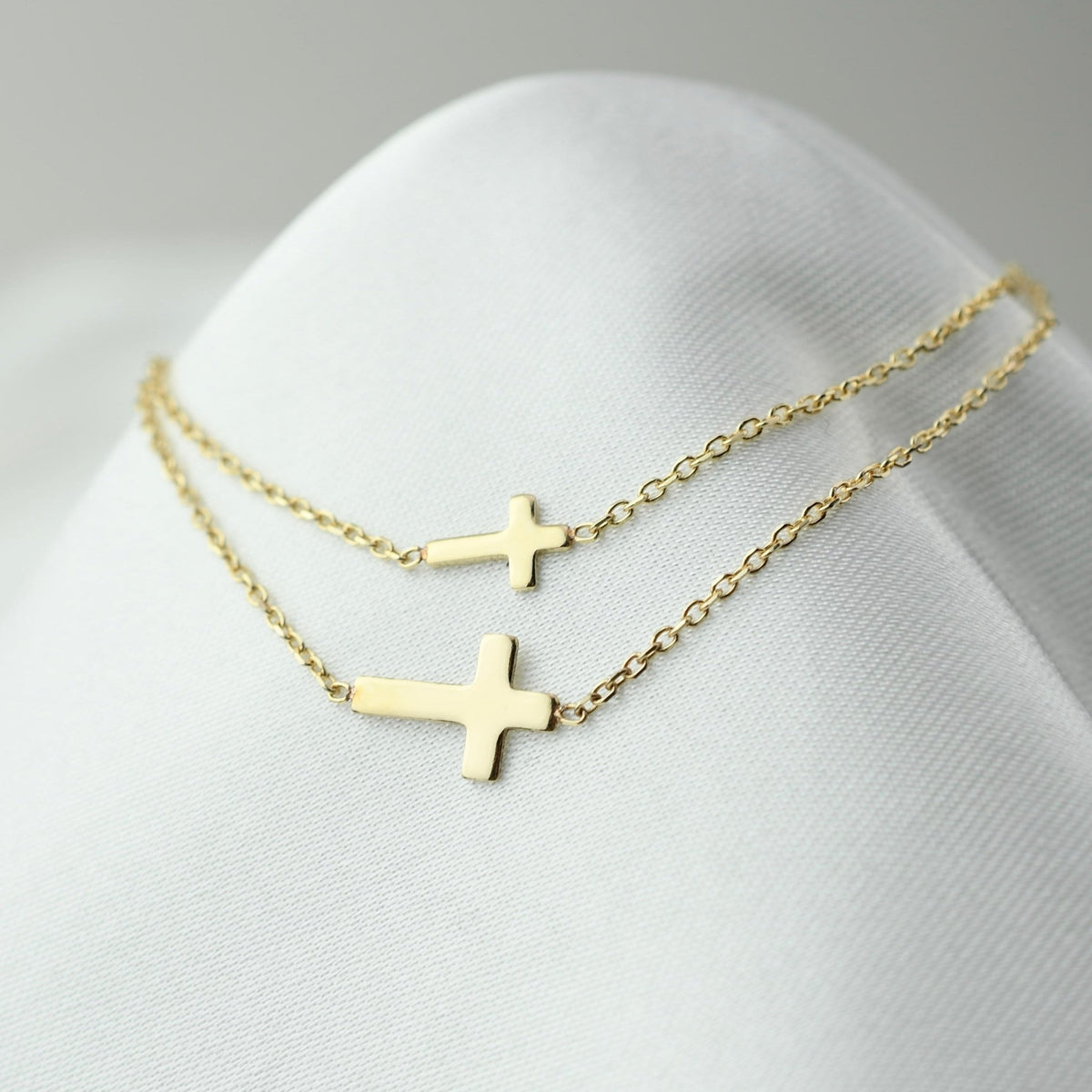 14K Solid Gold Mother Daughter Cross Bracelet Set | Matching Bracelets - Sash Jewelry