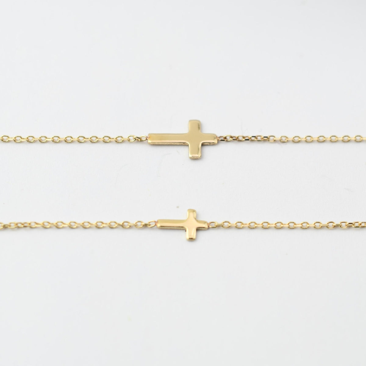 14K Solid Gold Mother Daughter Cross Bracelet Set | Matching Bracelets - Sash Jewelry