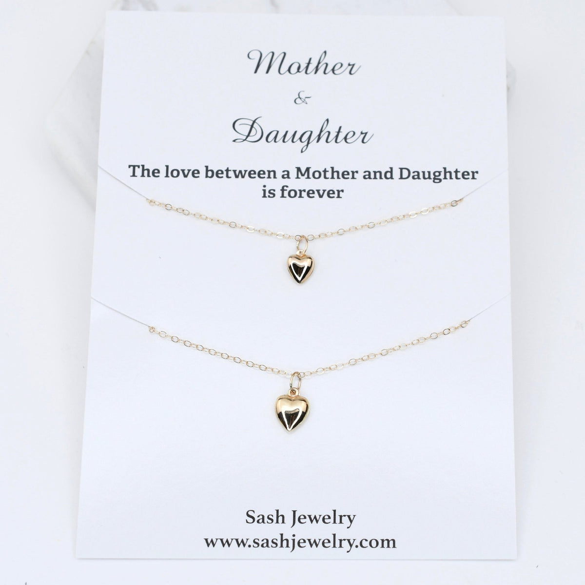 14K Solid Gold Mother Daughter Heart Necklace Set - Sash Jewelry