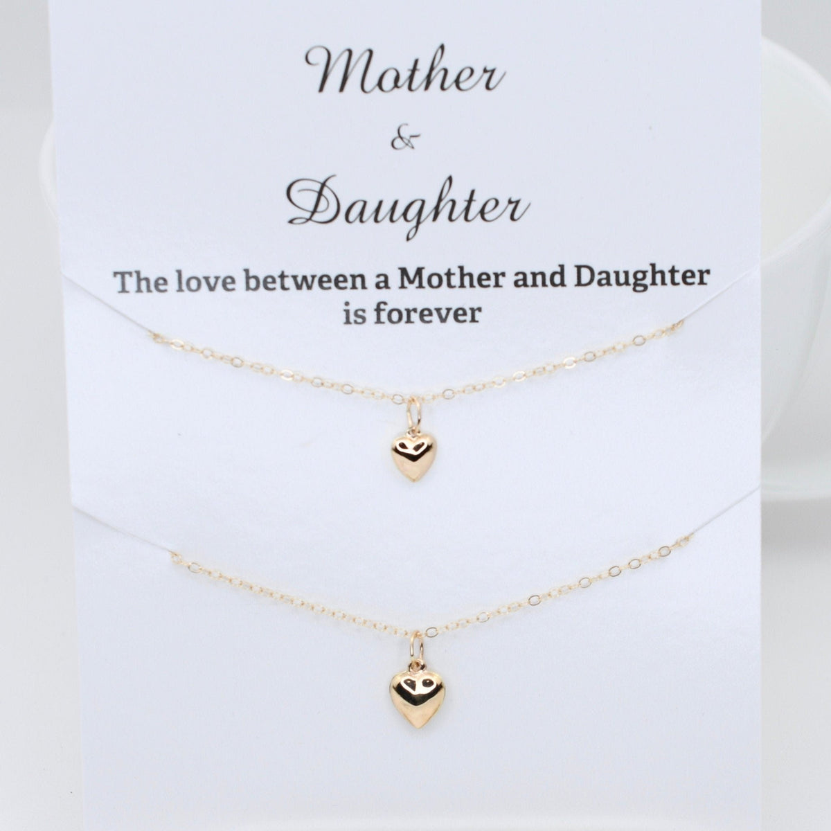 14K Solid Gold Mother Daughter Heart Necklace Set - Sash Jewelry