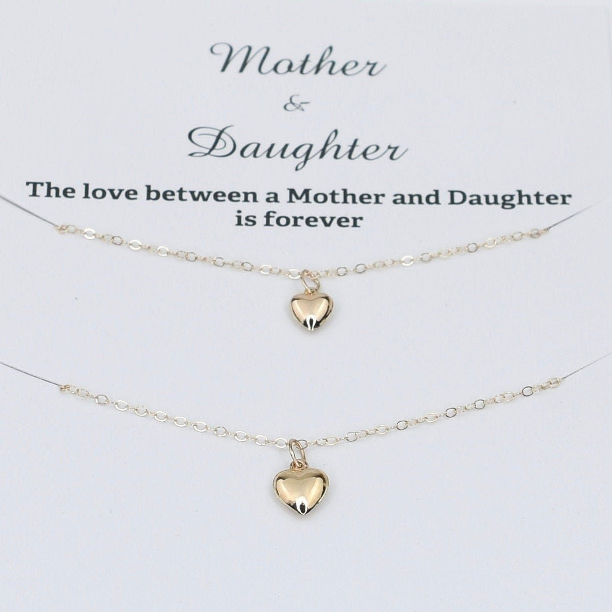 14K Solid Gold Mother Daughter Heart Necklace Set - Sash Jewelry