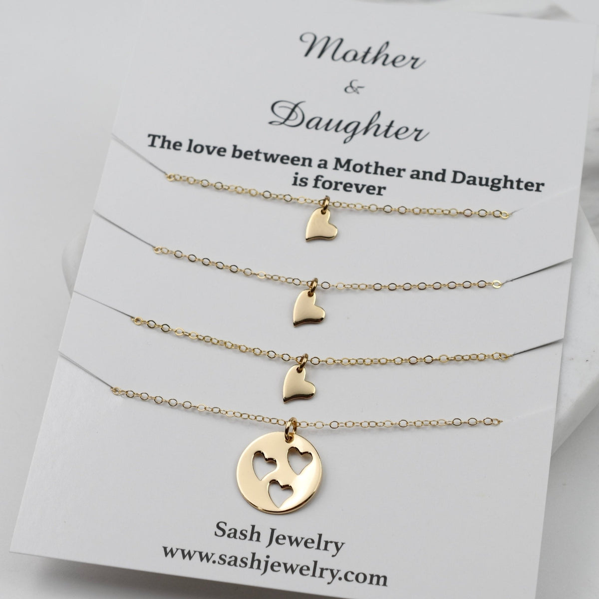 14K Solid Gold Mother Daughter Necklace Set – 1, 2 or 3 Daughters - Sash Jewelry