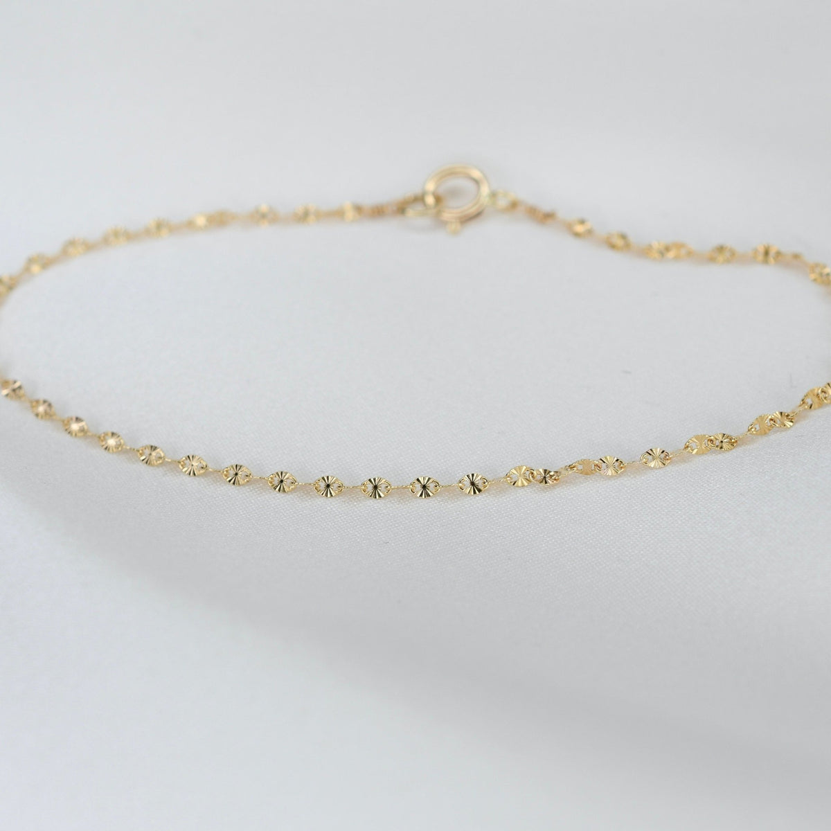 14K Solid Gold Patterned Chain Anklet – Minimalist Gold Anklet - Sash Jewelry