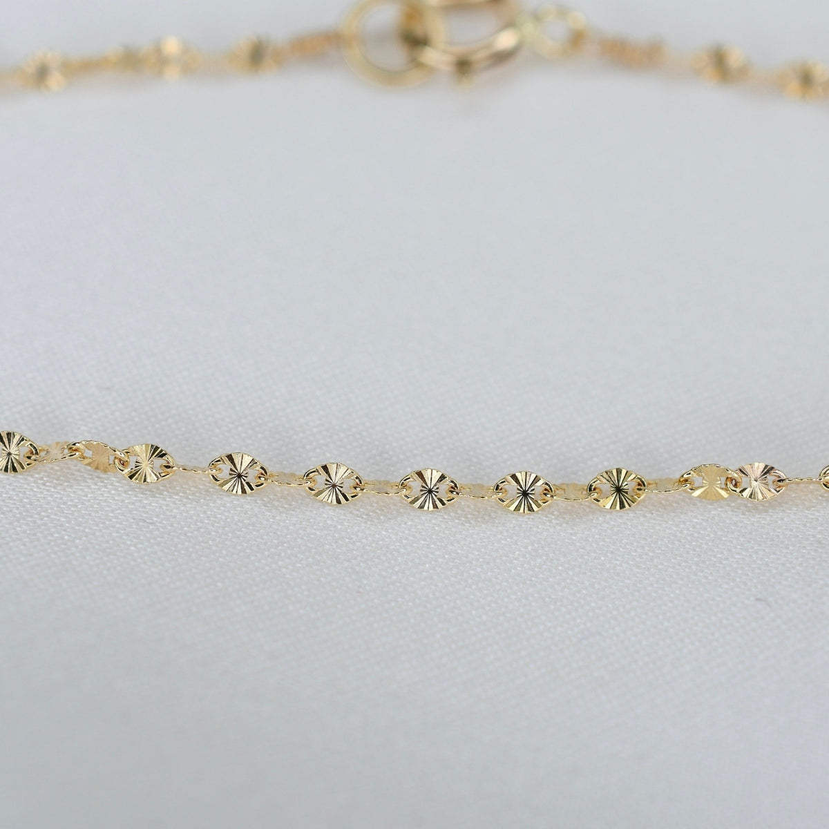 14K Solid Gold Patterned Chain Anklet – Minimalist Gold Anklet - Sash Jewelry