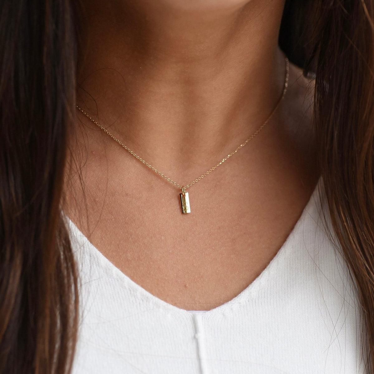 14K Solid Gold Personalized Initial Bar Necklace - Sash Jewelry