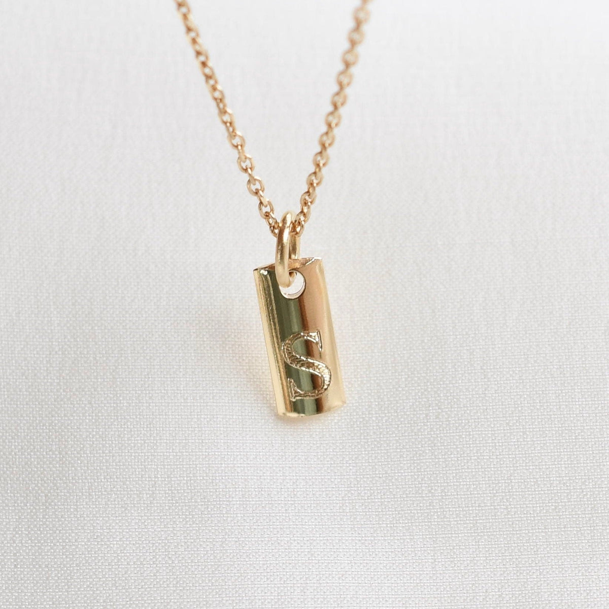 14K Solid Gold Personalized Initial Bar Necklace - Sash Jewelry