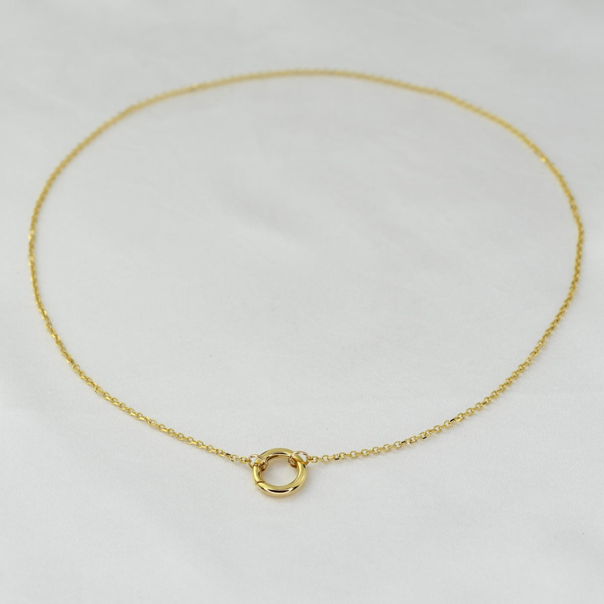 14K Solid Gold Push Lock Charm Holder Necklace – Beveled Cable Chain Charm Necklace - Sash Jewelry