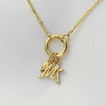14K Solid Gold Push Lock Charm Holder Necklace – Beveled Cable Chain Charm Necklace - Sash Jewelry