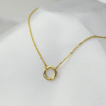 14K Solid Gold Push Lock Charm Holder Necklace – Beveled Cable Chain Charm Necklace - Sash Jewelry