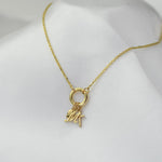 14K Solid Gold Push Lock Charm Holder Necklace – Beveled Cable Chain Charm Necklace - Sash Jewelry