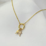 14K Solid Gold Push Lock Charm Holder Necklace – Beveled Cable Chain Charm Necklace - Sash Jewelry