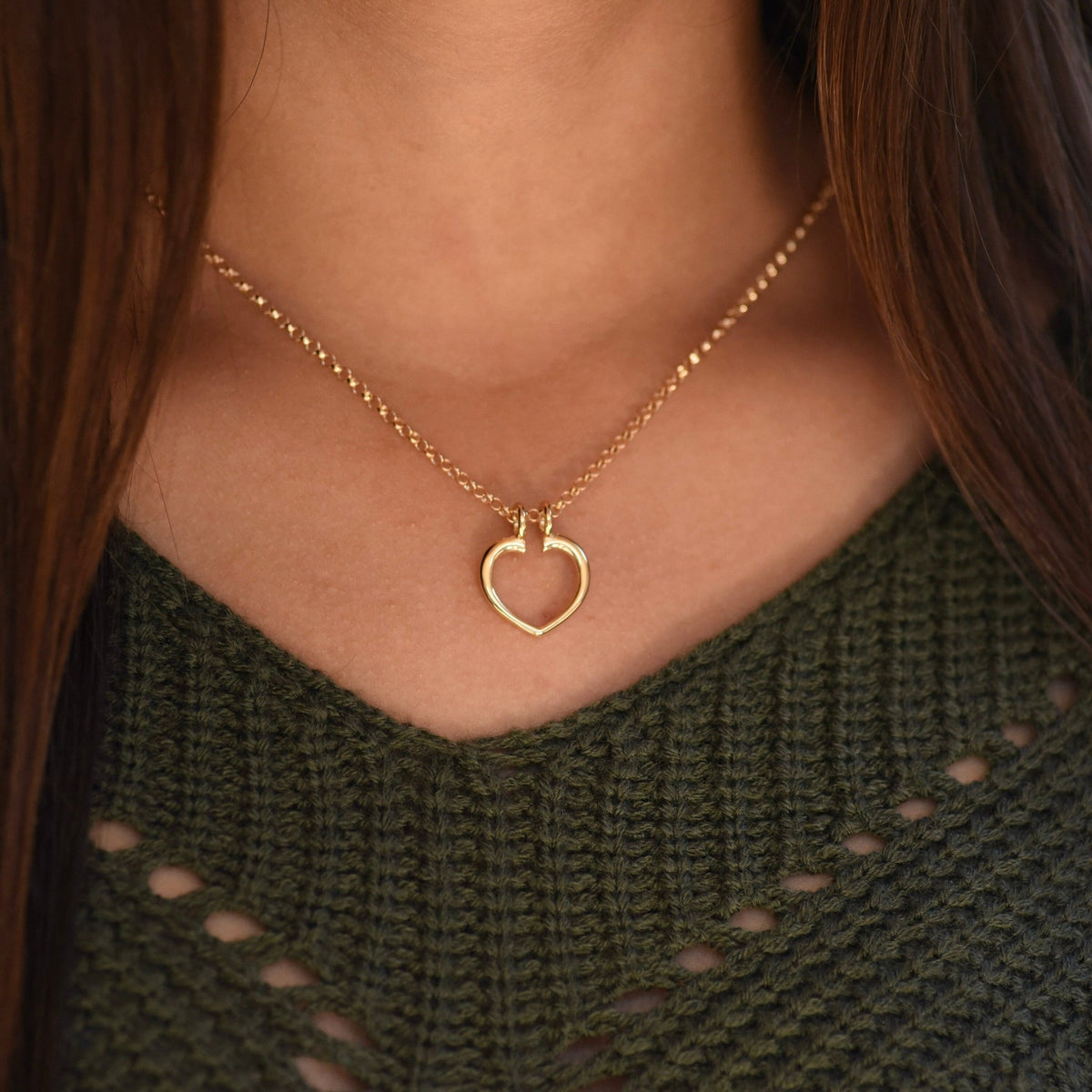 14K Solid Gold Ring Holder Necklace – Heart Ring Keeper Pendant - Sash Jewelry