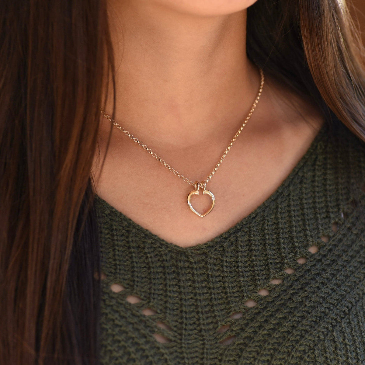 14K Solid Gold Ring Holder Necklace – Heart Ring Keeper Pendant - Sash Jewelry