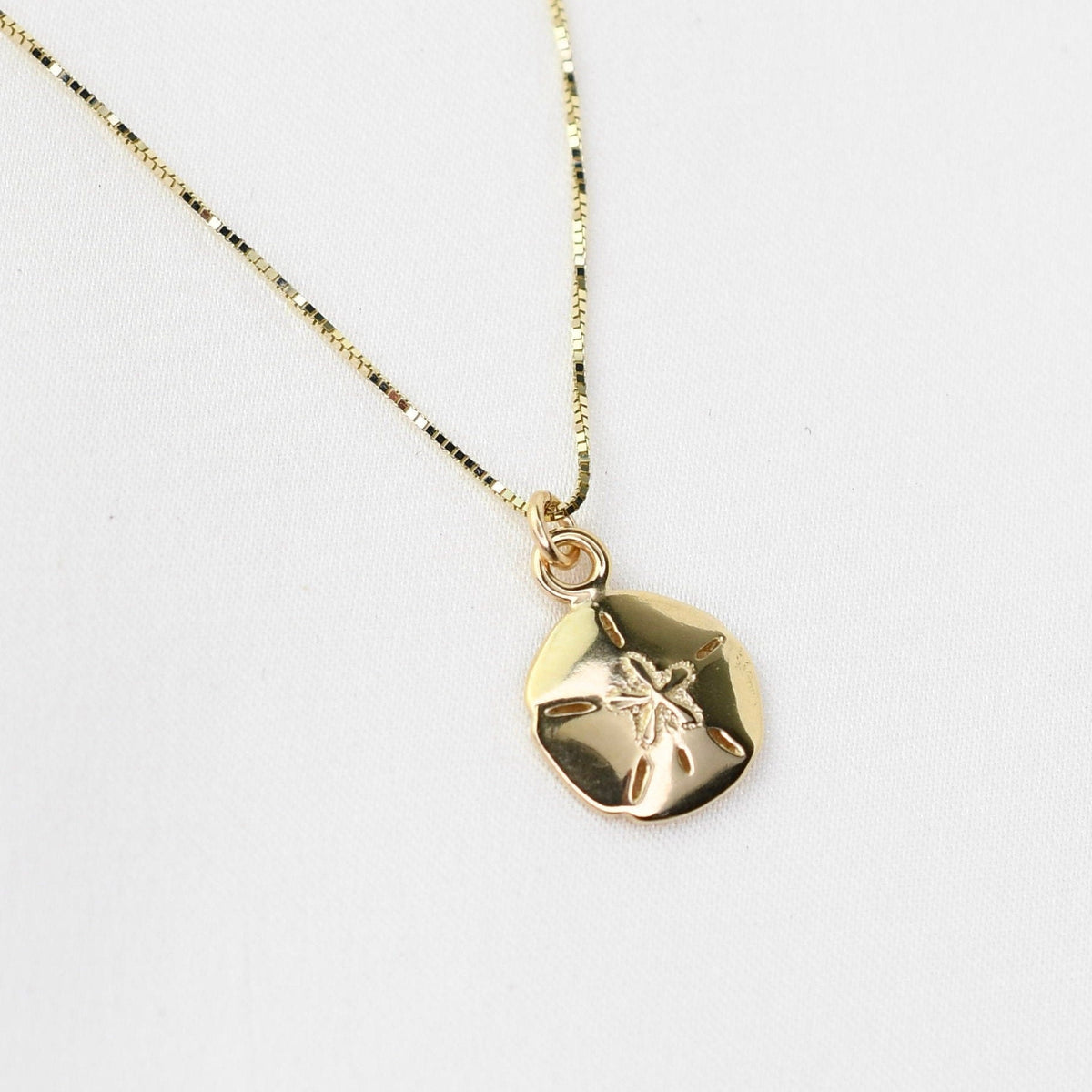 14K Solid Gold Sand Dollar Necklace — Tiny Sand Dollar Pendant - Sash Jewelry