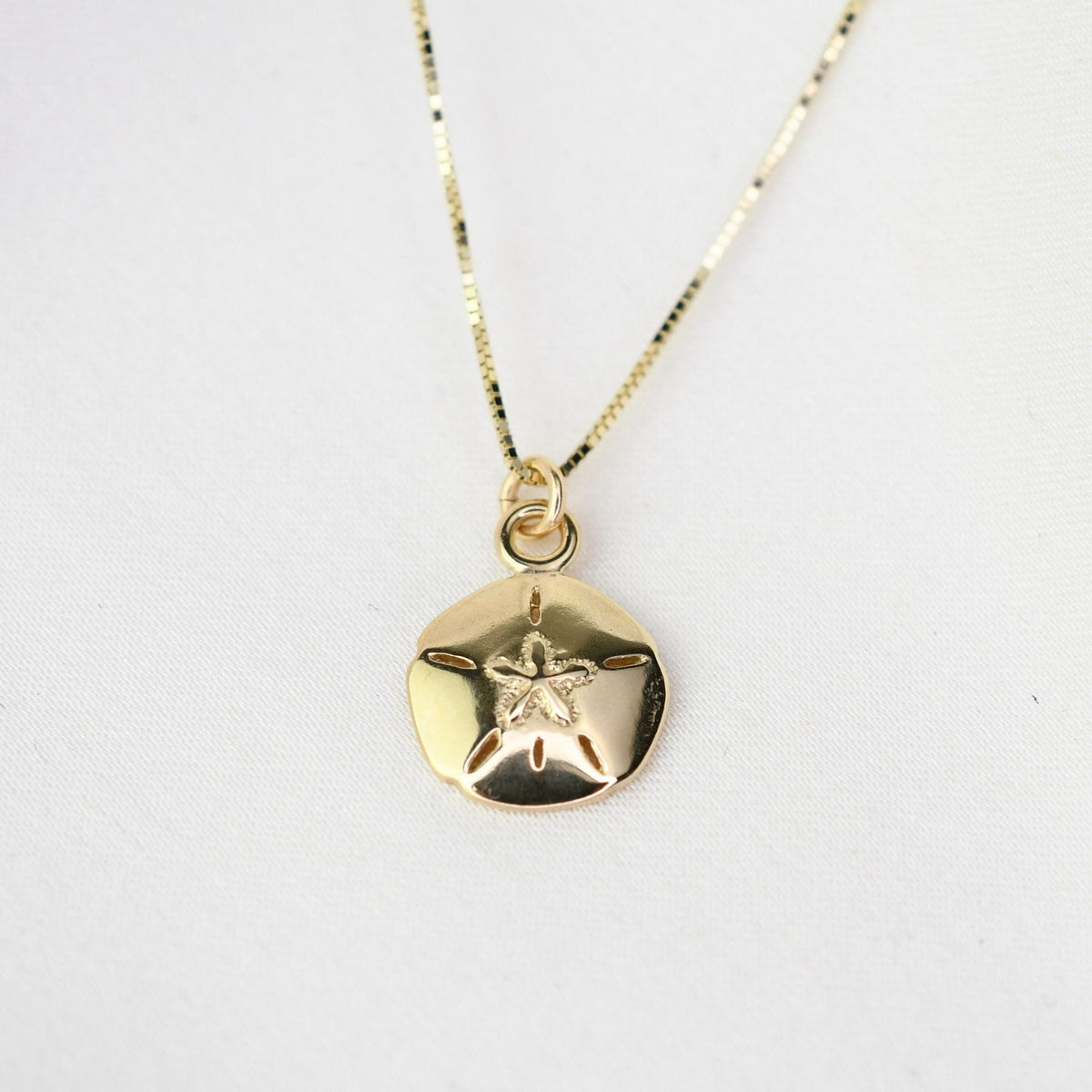14K Solid Gold Sand Dollar Necklace — Tiny Sand Dollar Pendant - Sash Jewelry