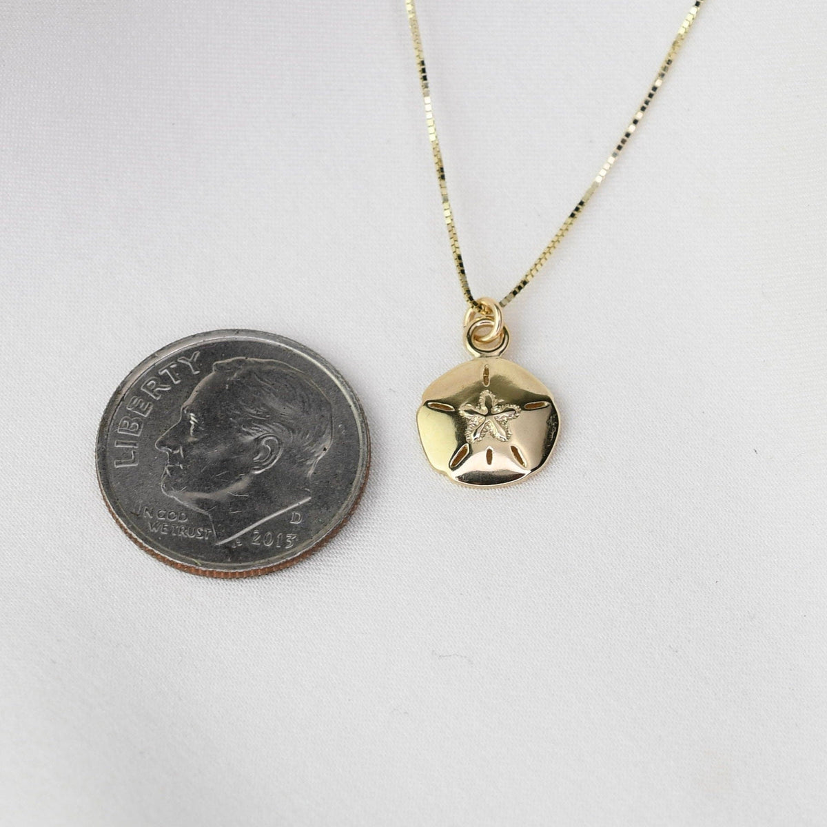 14K Solid Gold Sand Dollar Necklace — Tiny Sand Dollar Pendant - Sash Jewelry