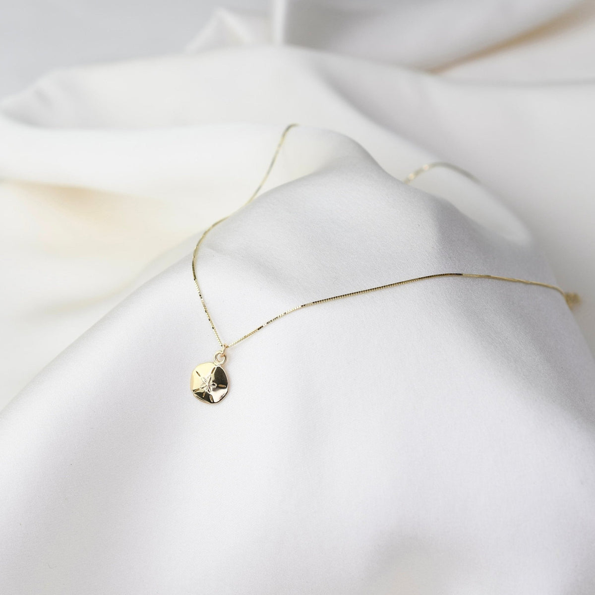 14K Solid Gold Sand Dollar Necklace — Tiny Sand Dollar Pendant - Sash Jewelry
