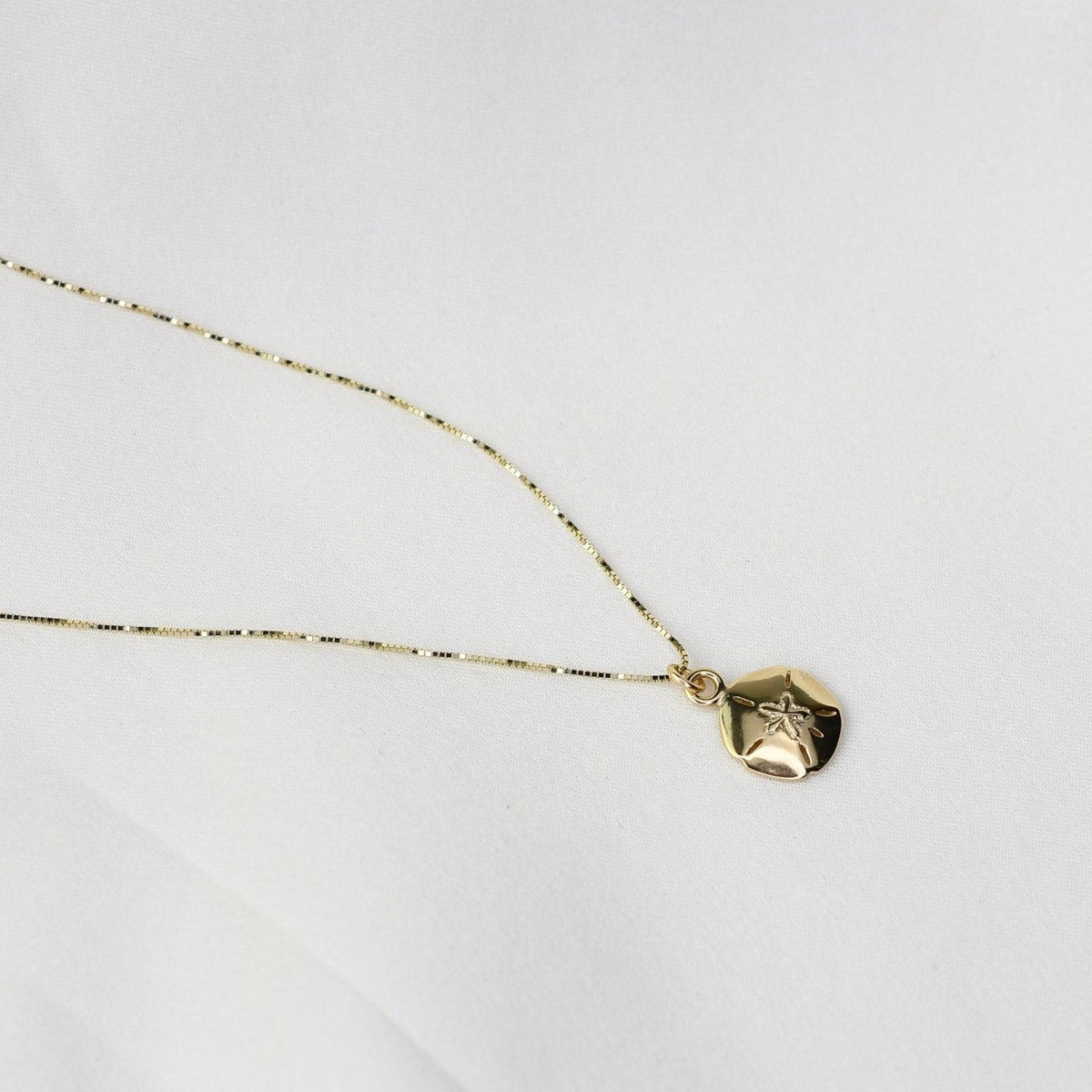 14K Solid Gold Sand Dollar Necklace — Tiny Sand Dollar Pendant - Sash Jewelry