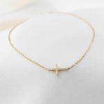 14K Solid Gold Side Cross Bracelet - Sash Jewelry