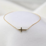 14K Solid Gold Side Cross Bracelet - Sash Jewelry