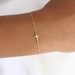 14K Solid Gold Side Cross Bracelet - Sash Jewelry