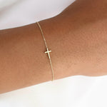 14K Solid Gold Side Cross Bracelet - Sash Jewelry