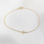 14K Solid Gold Side Cross Bracelet - Sash Jewelry