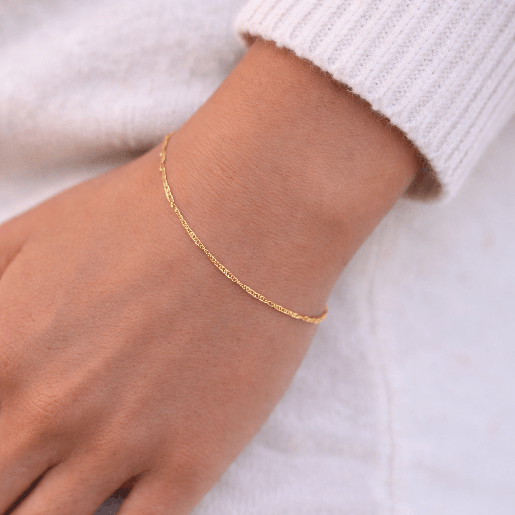14K Solid Gold Singapore Chain Bracelet – 1.8mm Dainty Adjustable Bracelet - Sash Jewelry