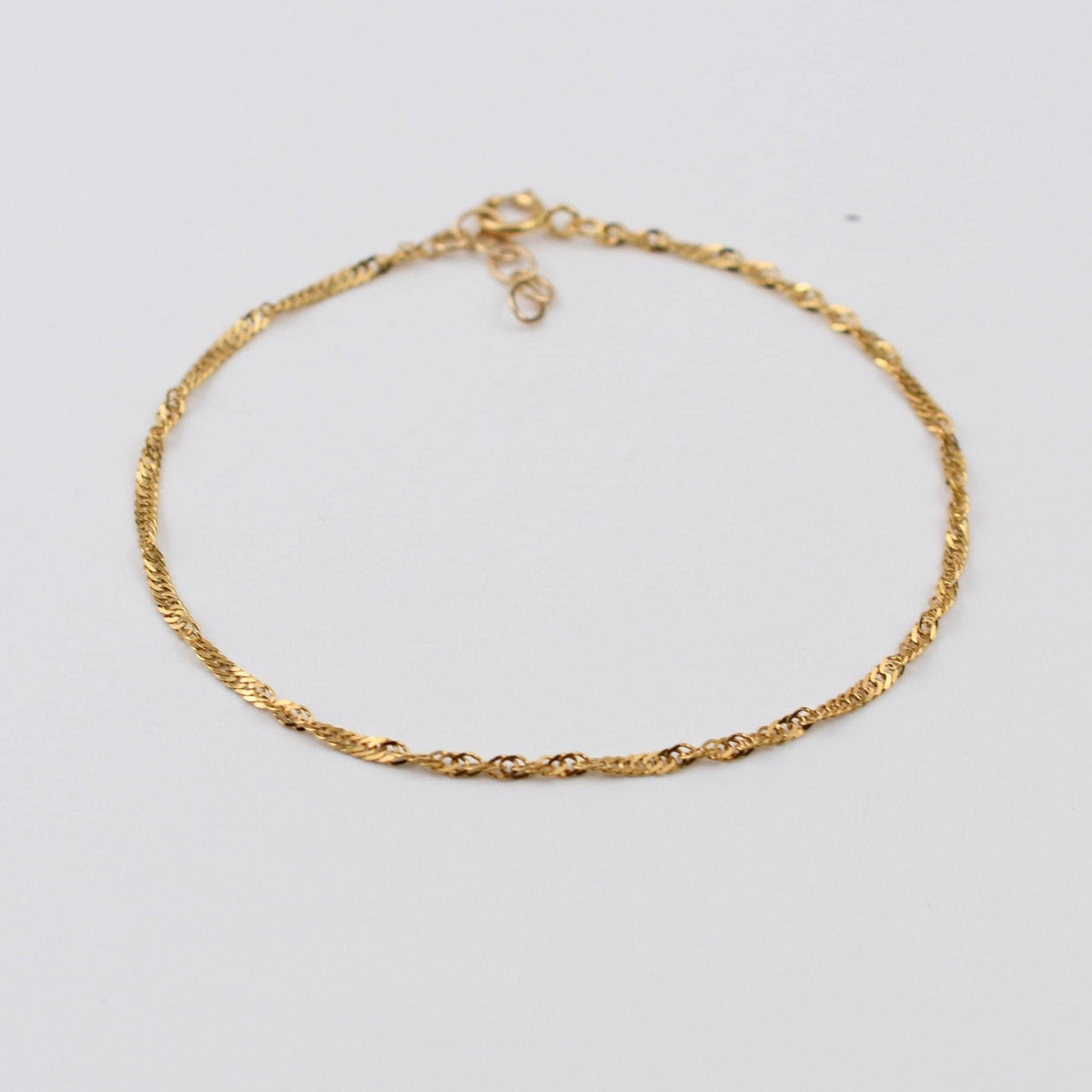 14K Solid Gold Singapore Chain Bracelet – 1.8mm Dainty Adjustable Bracelet - Sash Jewelry