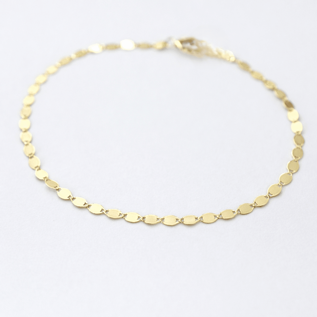 14K Solid Gold Sparkle Bracelet – Dainty Oval Mirror Link Chain Bracelet - Sash Jewelry