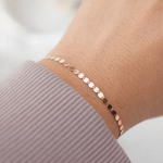 14K Solid Gold Sparkle Bracelet – Dainty Oval Mirror Link Chain Bracelet - Sash Jewelry