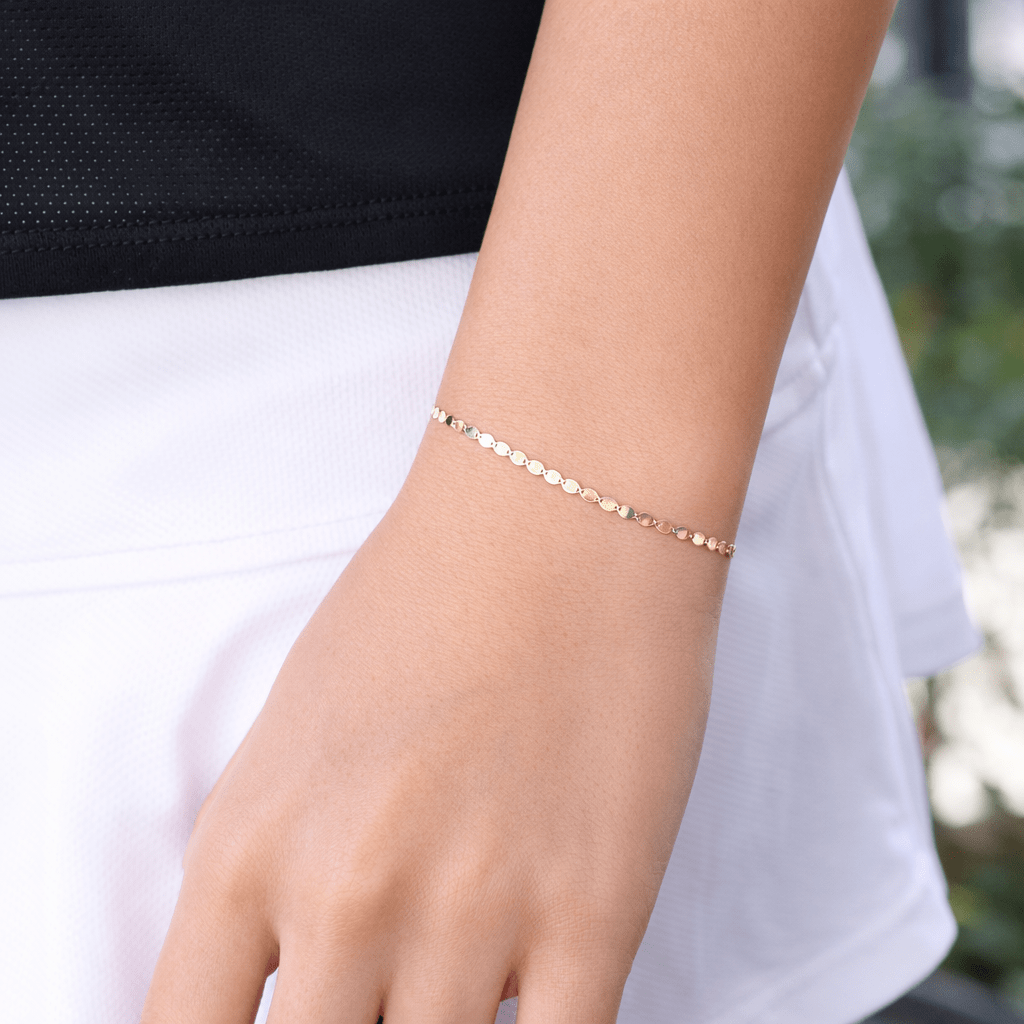 14K Solid Gold Sparkle Bracelet – Dainty Oval Mirror Link Chain Bracelet - Sash Jewelry