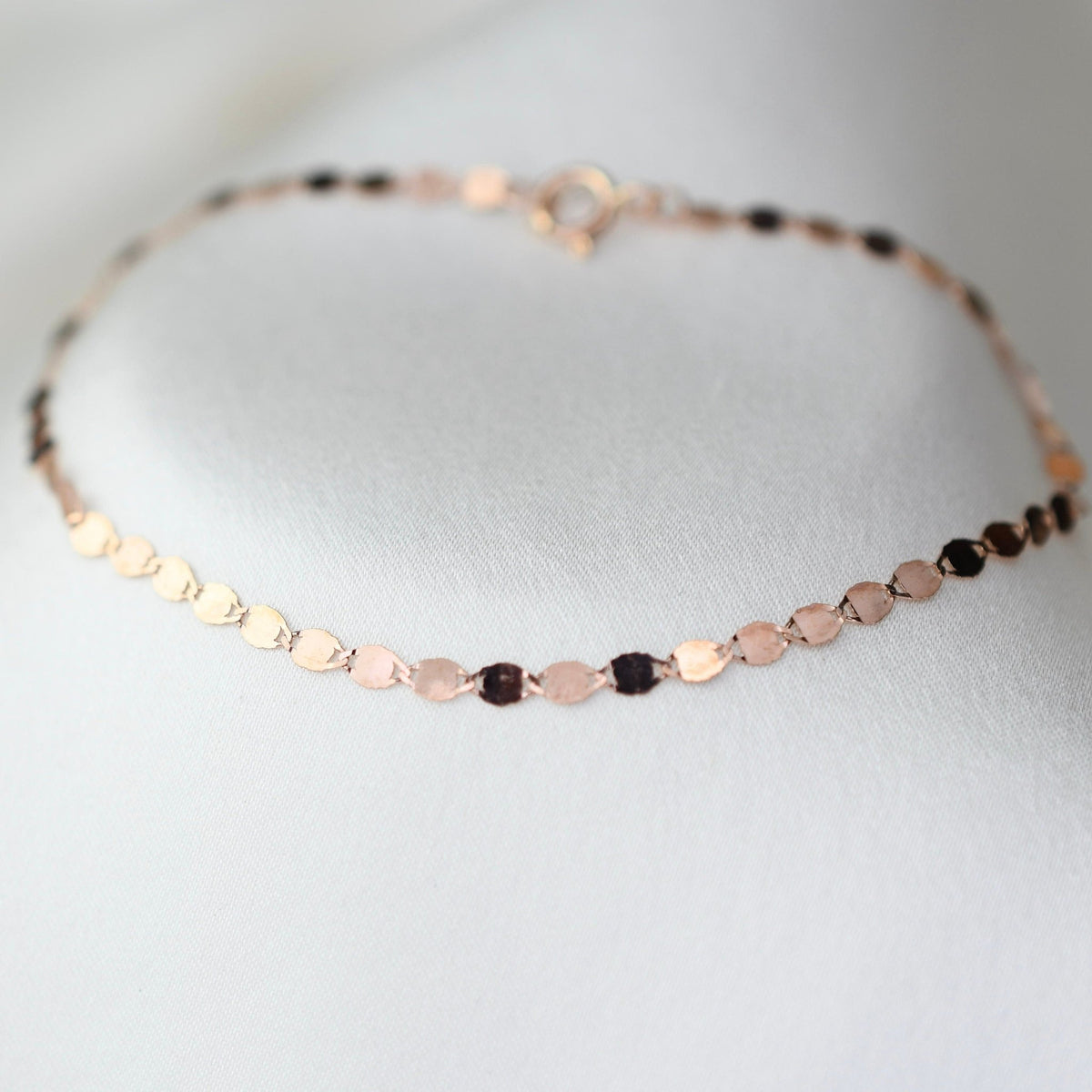 14K Solid Gold Sparkle Bracelet – Dainty Oval Mirror Link Chain Bracelet - Sash Jewelry