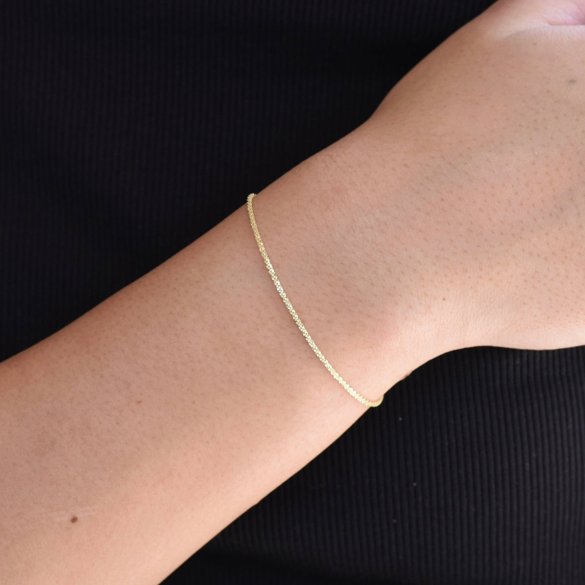 14K Solid Gold Sparkle Chain Bracelet | Dainty 1.5mm Gold Bracelet - Sash Jewelry