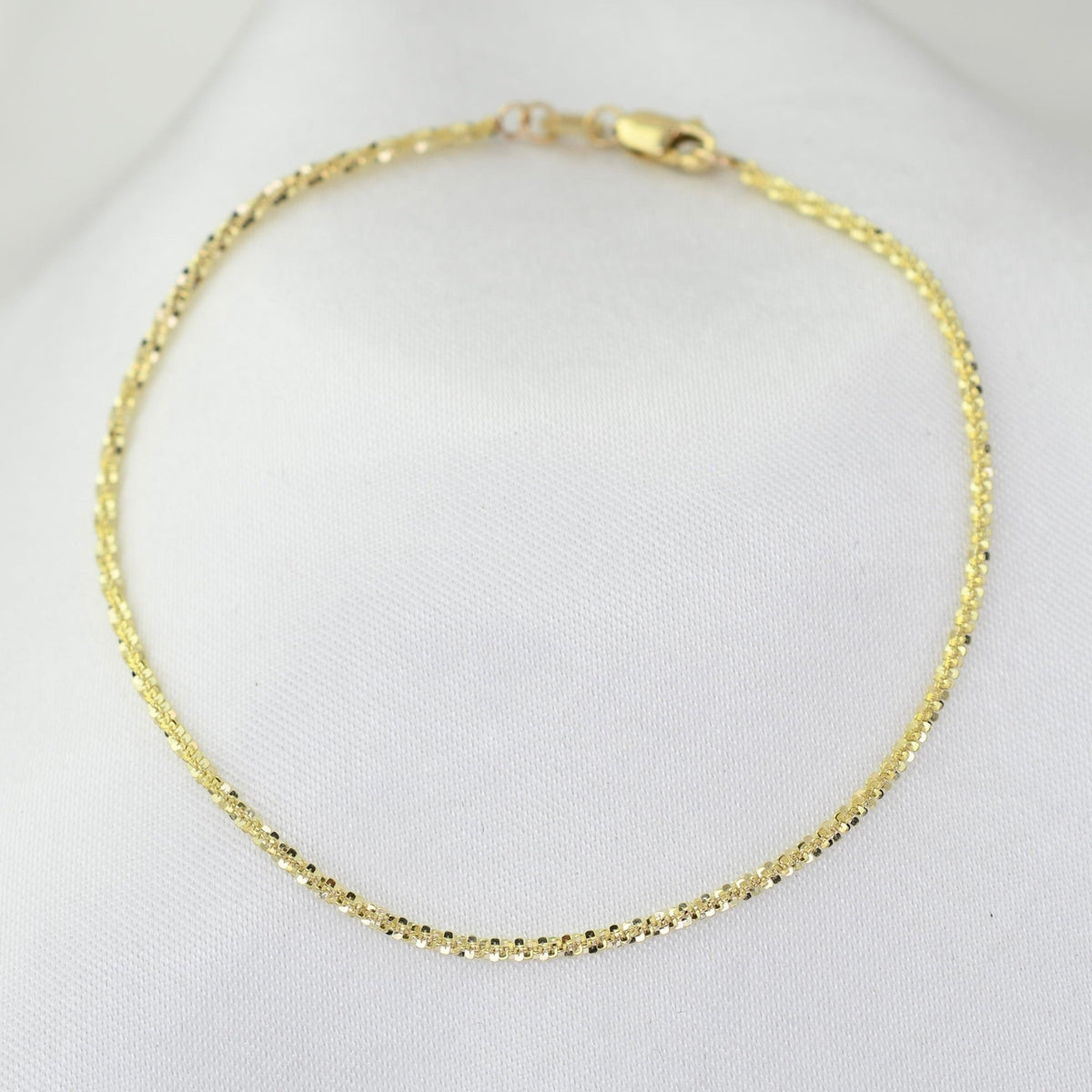 14K Solid Gold Sparkle Chain Bracelet | Dainty 1.5mm Gold Bracelet - Sash Jewelry