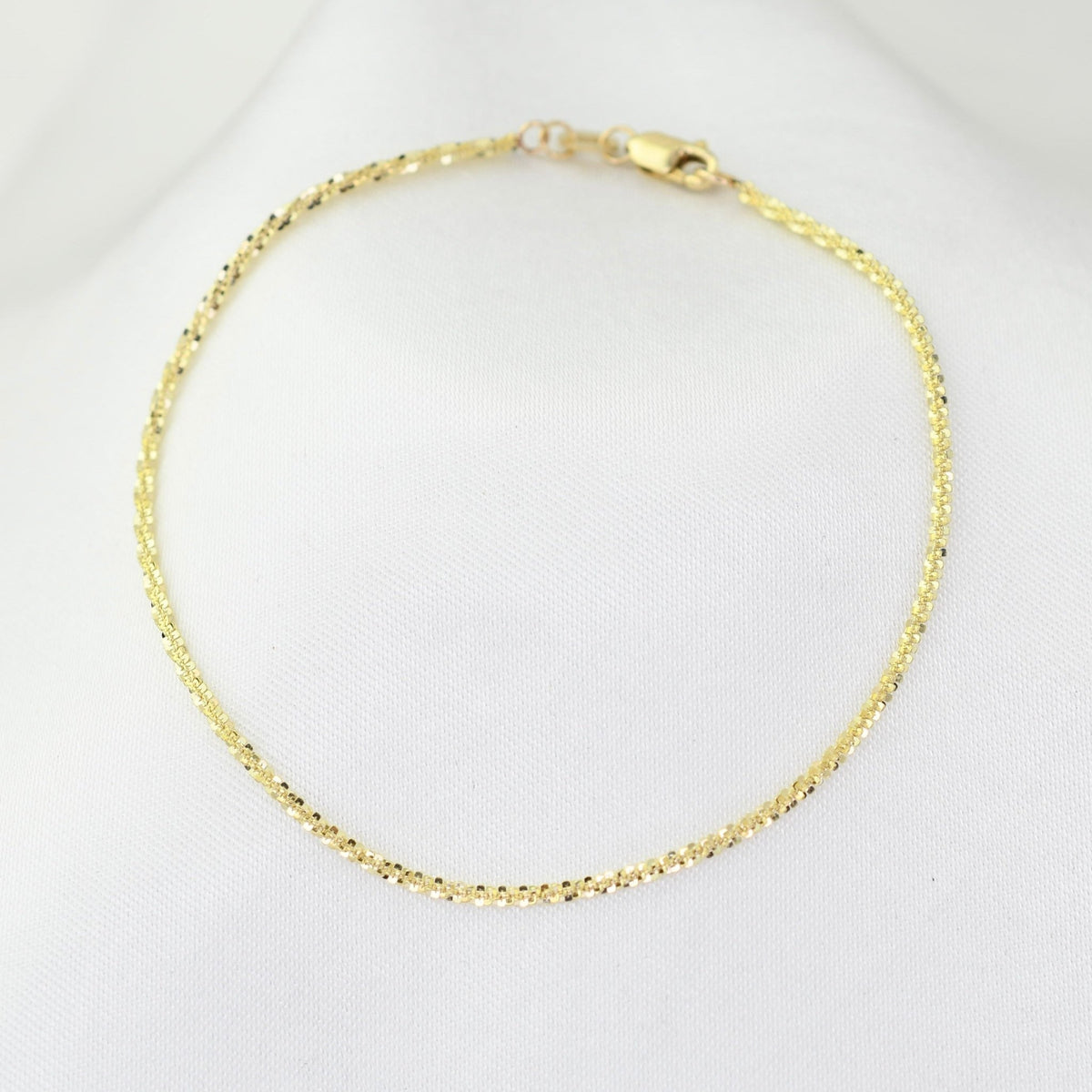 14K Solid Gold Sparkle Chain Bracelet | Dainty 1.5mm Gold Bracelet - Sash Jewelry