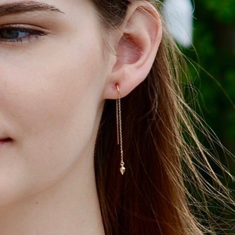14K Solid Gold Threader Earrings - Sash Jewelry