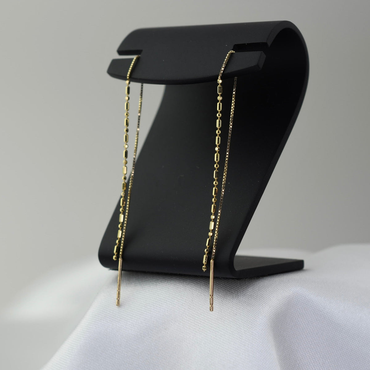 14K Solid Gold Threader Earrings - Box Chain & Bead Chain Earrings - Sash Jewelry