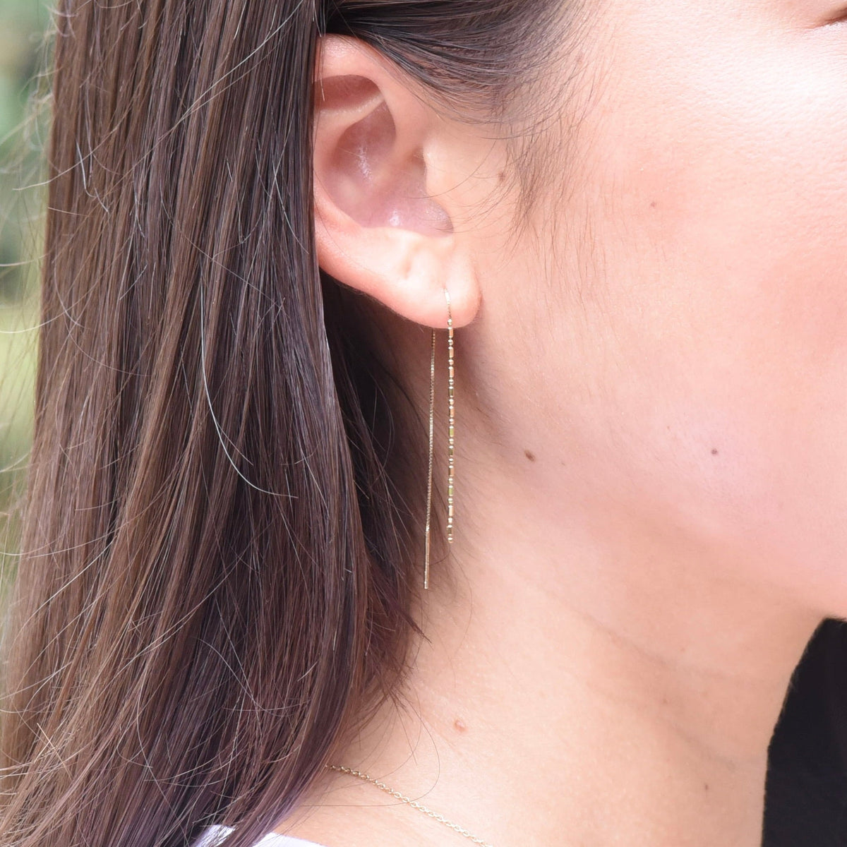 14K Solid Gold Threader Earrings - Box Chain & Bead Chain Earrings - Sash Jewelry