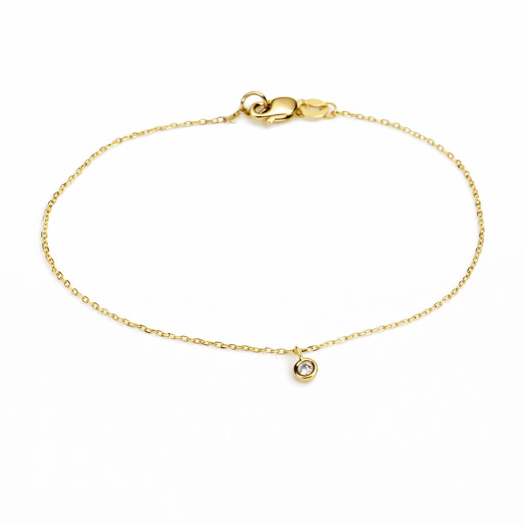 14K Solid Gold Tiny Diamond Bracelet – Delicate Gold Chain Bracelet - Sash Jewelry
