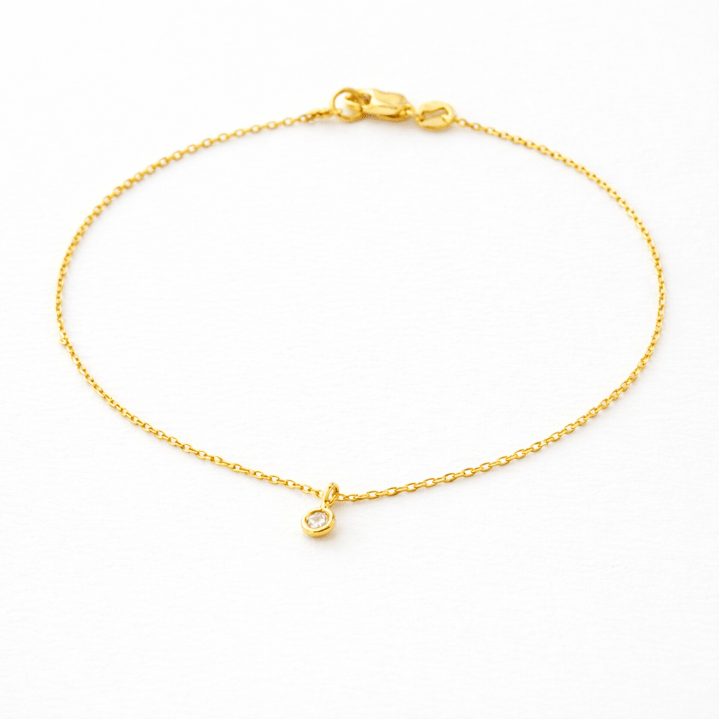14K Solid Gold Tiny Diamond Bracelet – Delicate Gold Chain Bracelet - Sash Jewelry