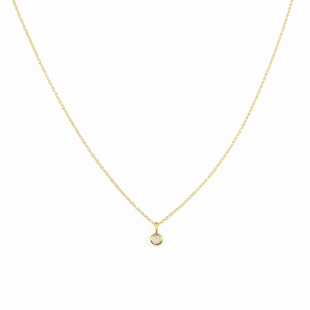 14K Solid Gold Tiny Diamond Charm Necklace - Sash Jewelry
