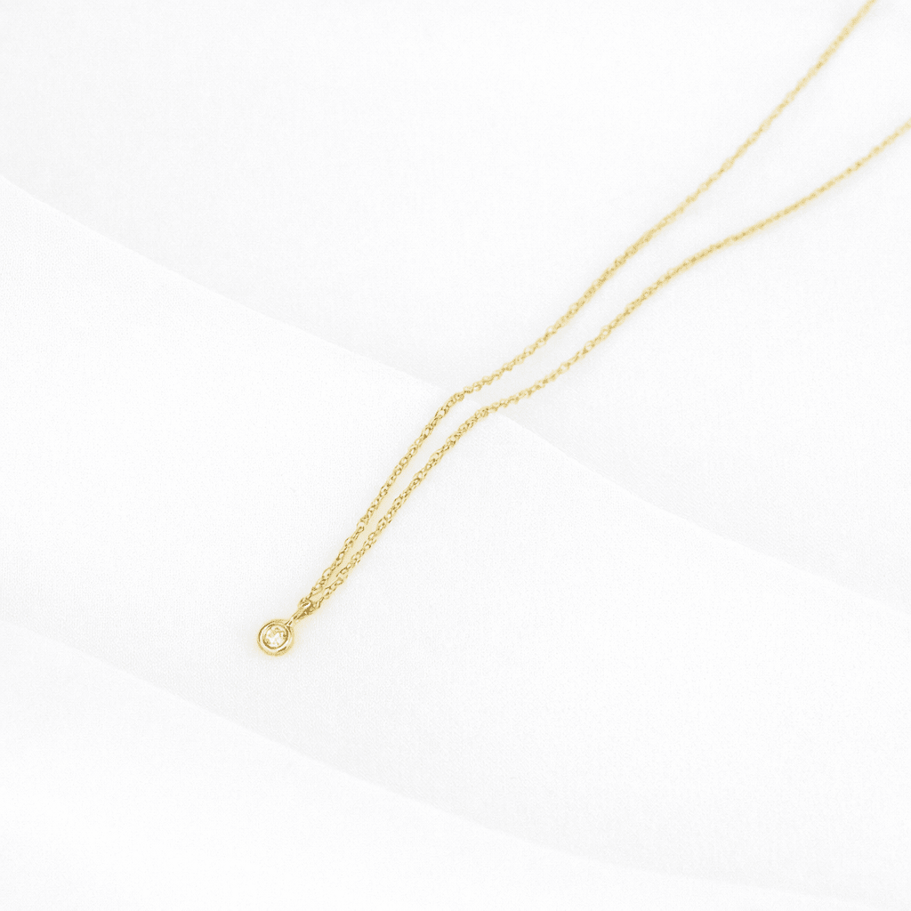 14K Solid Gold Tiny Diamond Charm Necklace - Sash Jewelry