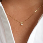 14K Solid Gold Tiny Diamond Charm Necklace – Dainty Minimal Diamond Necklace - Sash Jewelry