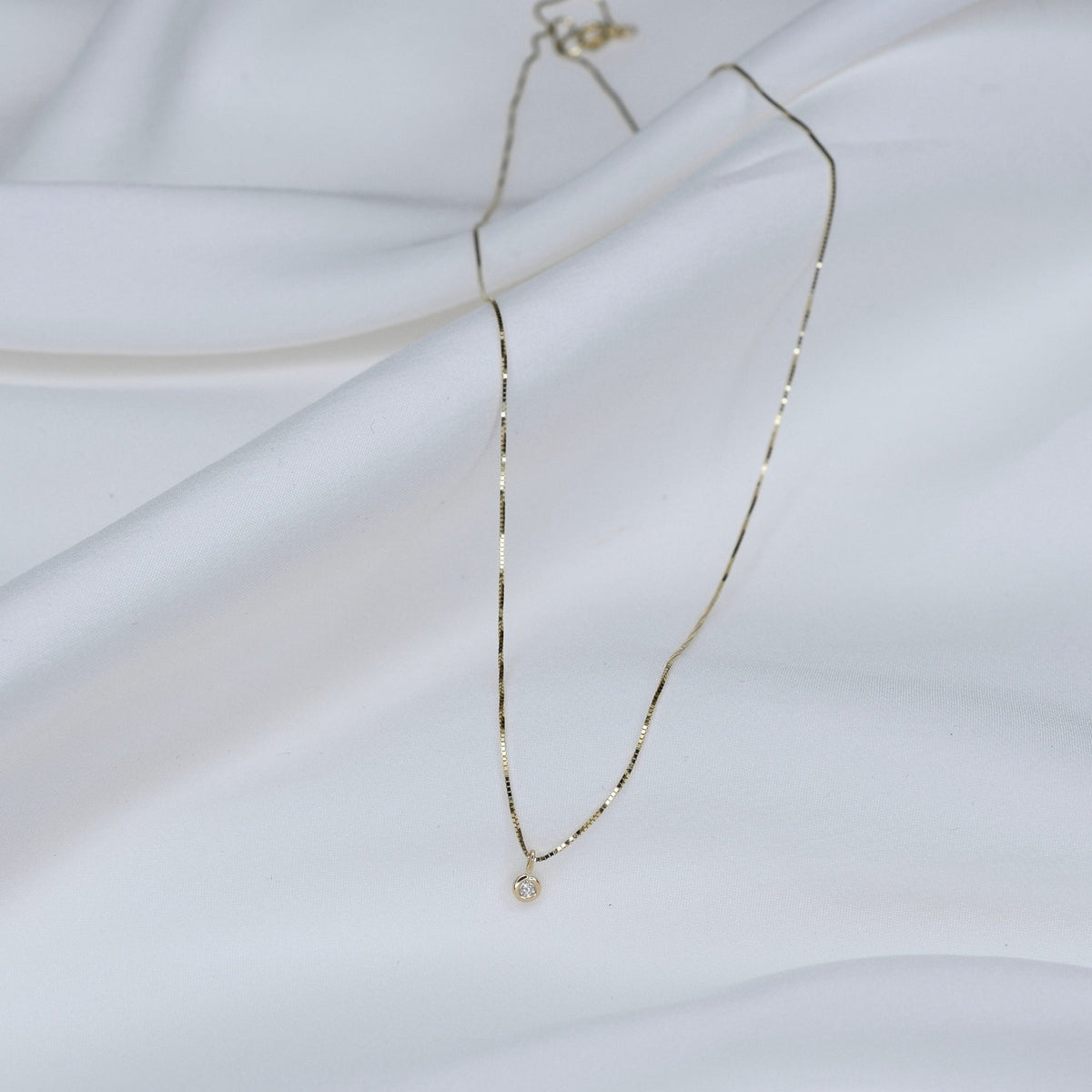 14K Solid Gold Tiny Diamond Charm Necklace – Dainty Minimal Diamond Necklace - Sash Jewelry